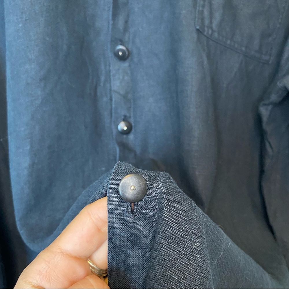 FLAX Jeanne Engelhart Unisex Linen Button Down Shirt Black Sz Large - Picture 7 of 8